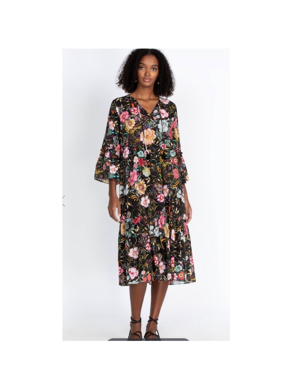 Johnny Was 100% Cotton Floral Naomi Midi Dress with Floral Print and Lining. EUC